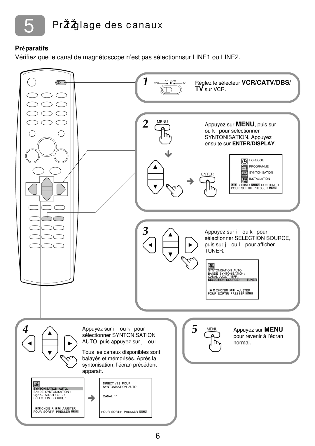 Aiwa HV-FX9000U operating instructions Préréglage des canaux, Pré paratifs 