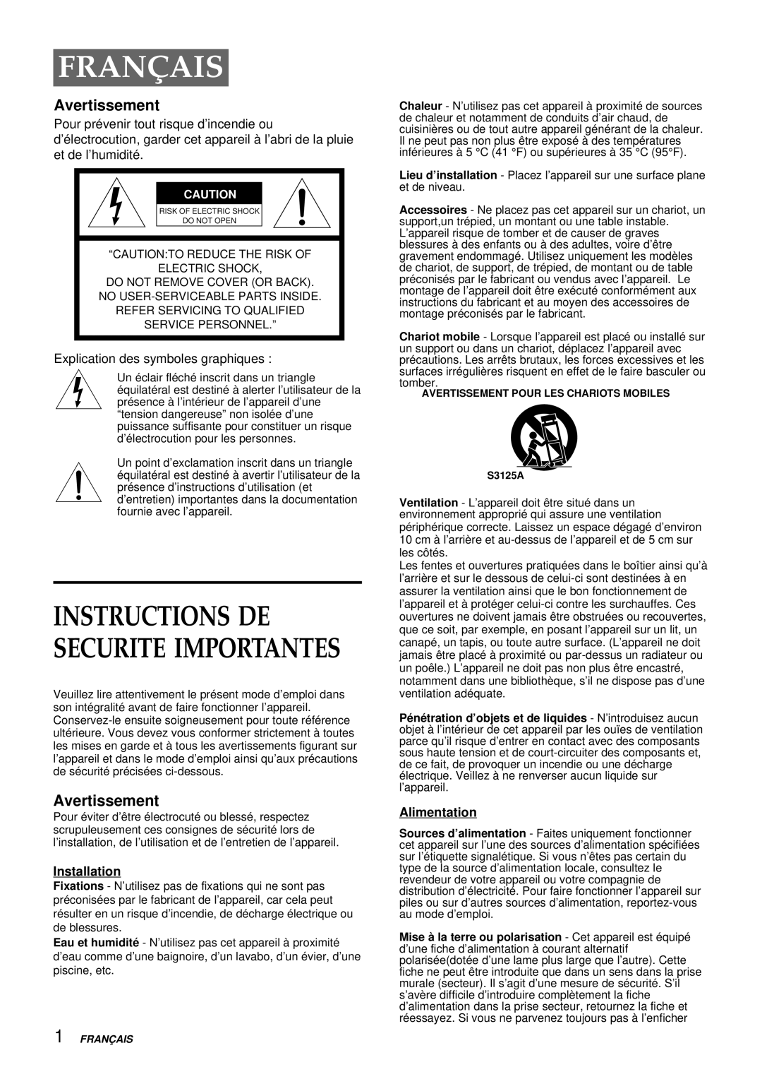 Aiwa HV-FX9000U operating instructions Avertissement, Explication des symboles graphiques, Alimentation 