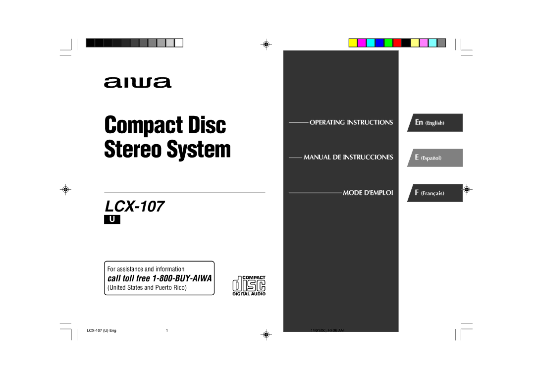 Aiwa LCX-107 operating instructions Compact Disc Stereo System 