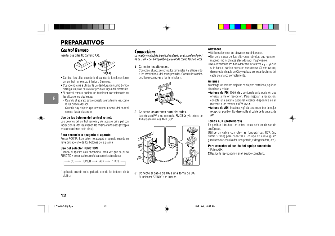 Aiwa LCX-107 operating instructions Preparativos, Control Remoto 