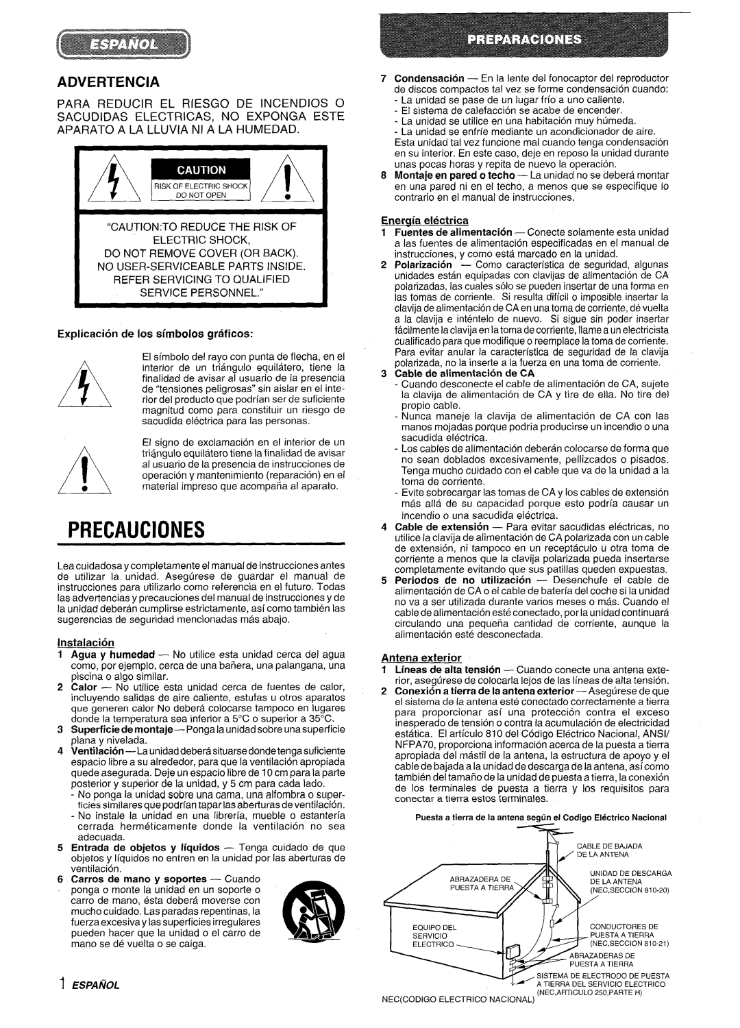 Aiwa LCX-350 manual Precauciones, Advertencia 