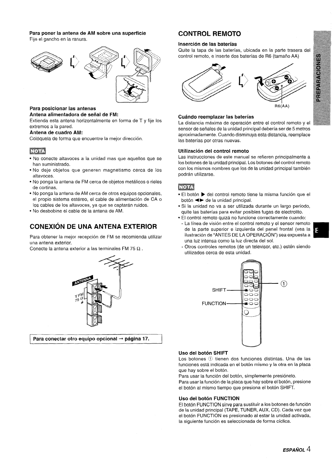 Aiwa LCX-350 manual Conexion DE UNA Antena Exterior, Control Remoto 