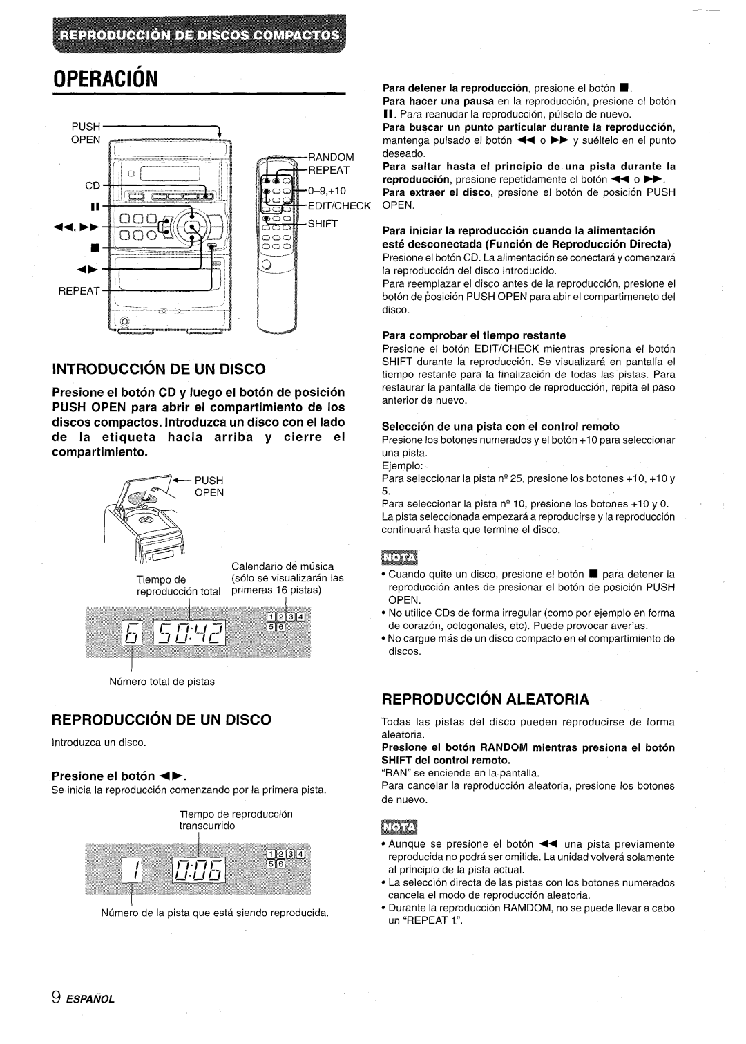 Aiwa LCX-350 manual Operacion, Introduction DE UN Disco, Reproduction DE UN Disco, Reproduction Aleatoria 