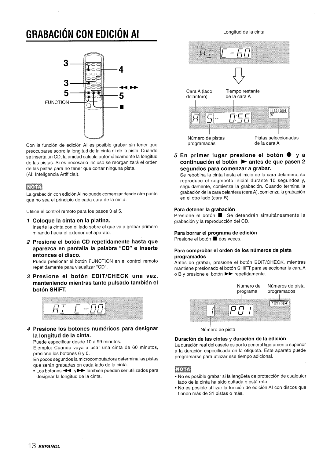 Aiwa LCX-350 manual Grabacion CON Edicion Al, Coloque la cinta en la platina 