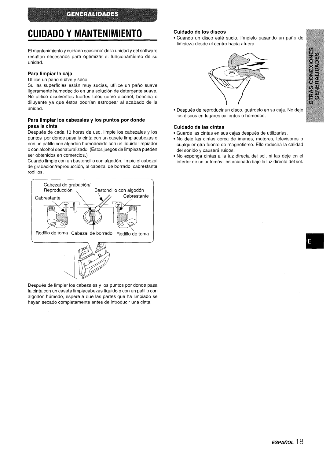 Aiwa LCX-350 manual Cuidado Y Mantenimiento, Para Iimpiar la caja, Cuidado de Ios discos, Cuidado de Ias cintas 