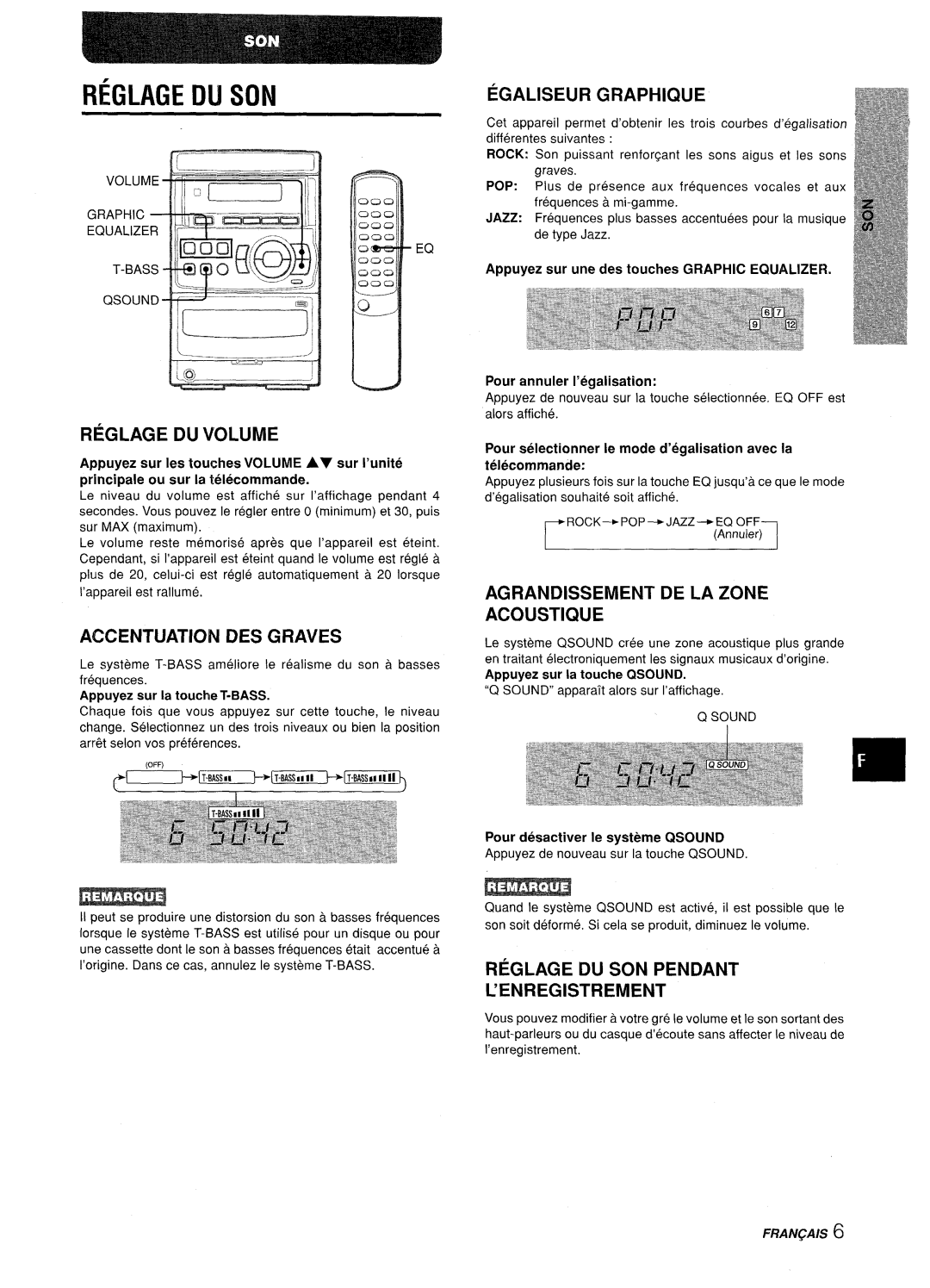 Aiwa LCX-350 manual ~GLAGE Dll SON, Accentuation DES Graves, Agrandissement DE LA Zone Acoustique 