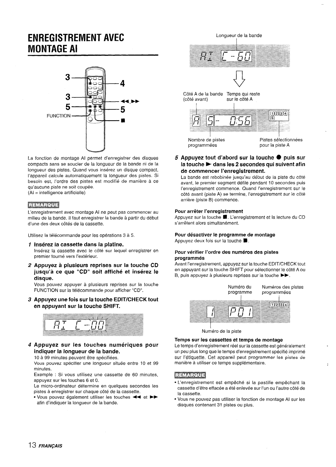 Aiwa LCX-350 manual Enregistrement Avec, Montage Al, Inserez la cassette clans la platine 