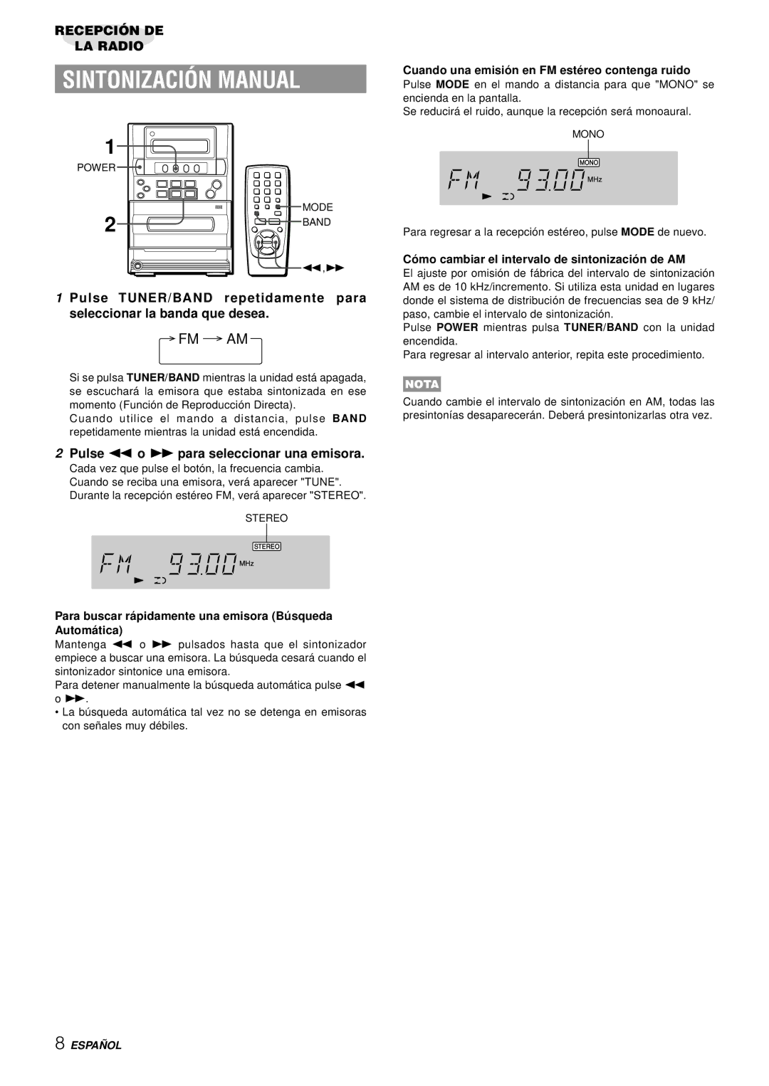 Aiwa LCX-357 manual Sintonización Manual, Pulse f o g para seleccionar una emisora 