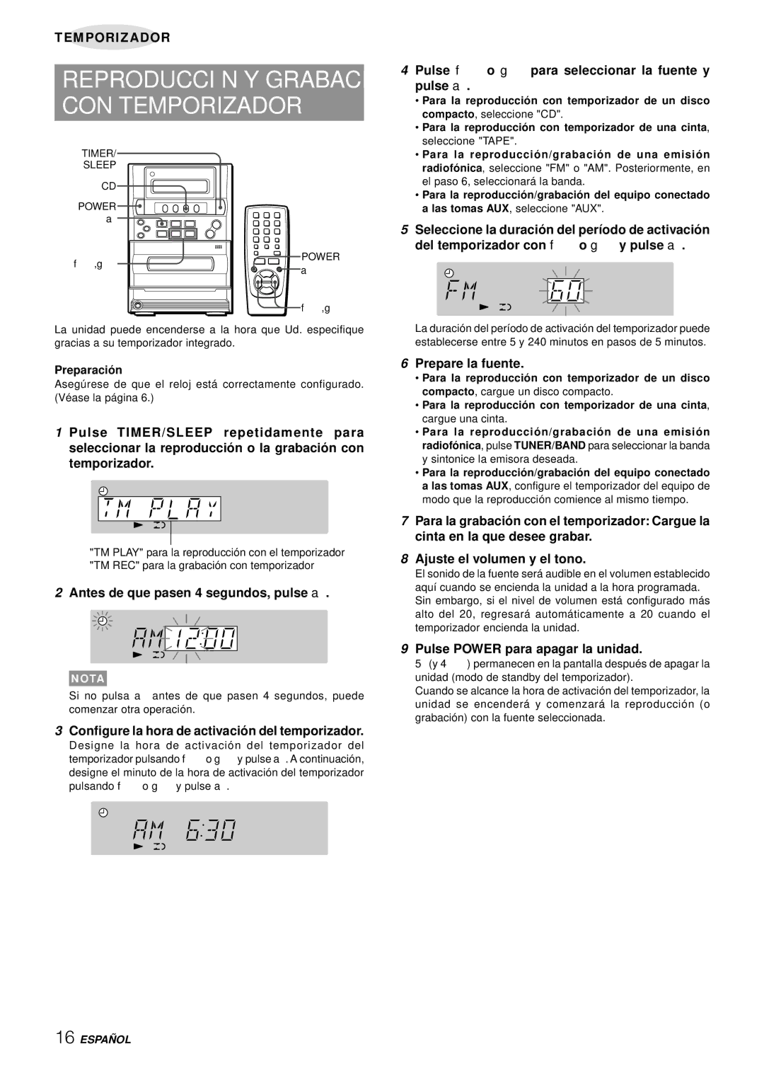 Aiwa LCX-357 manual CON Temporizador 