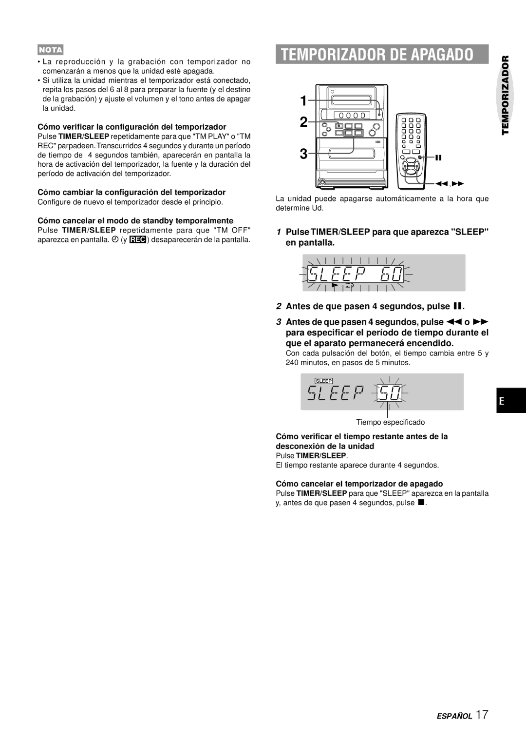 Aiwa LCX-357 manual Có mo verificar la configuració n del temporizador, Có mo cambiar la configuració n del temporizador 