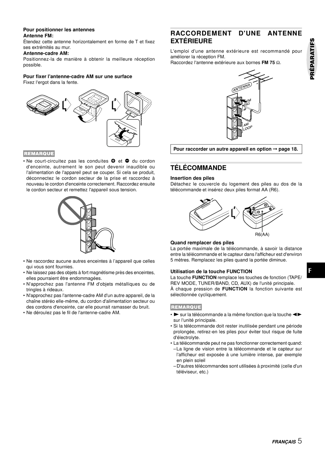 Aiwa LCX-357 manual Raccordement Dune Antenne Exté Rieure, TÉ LÉ Commande 