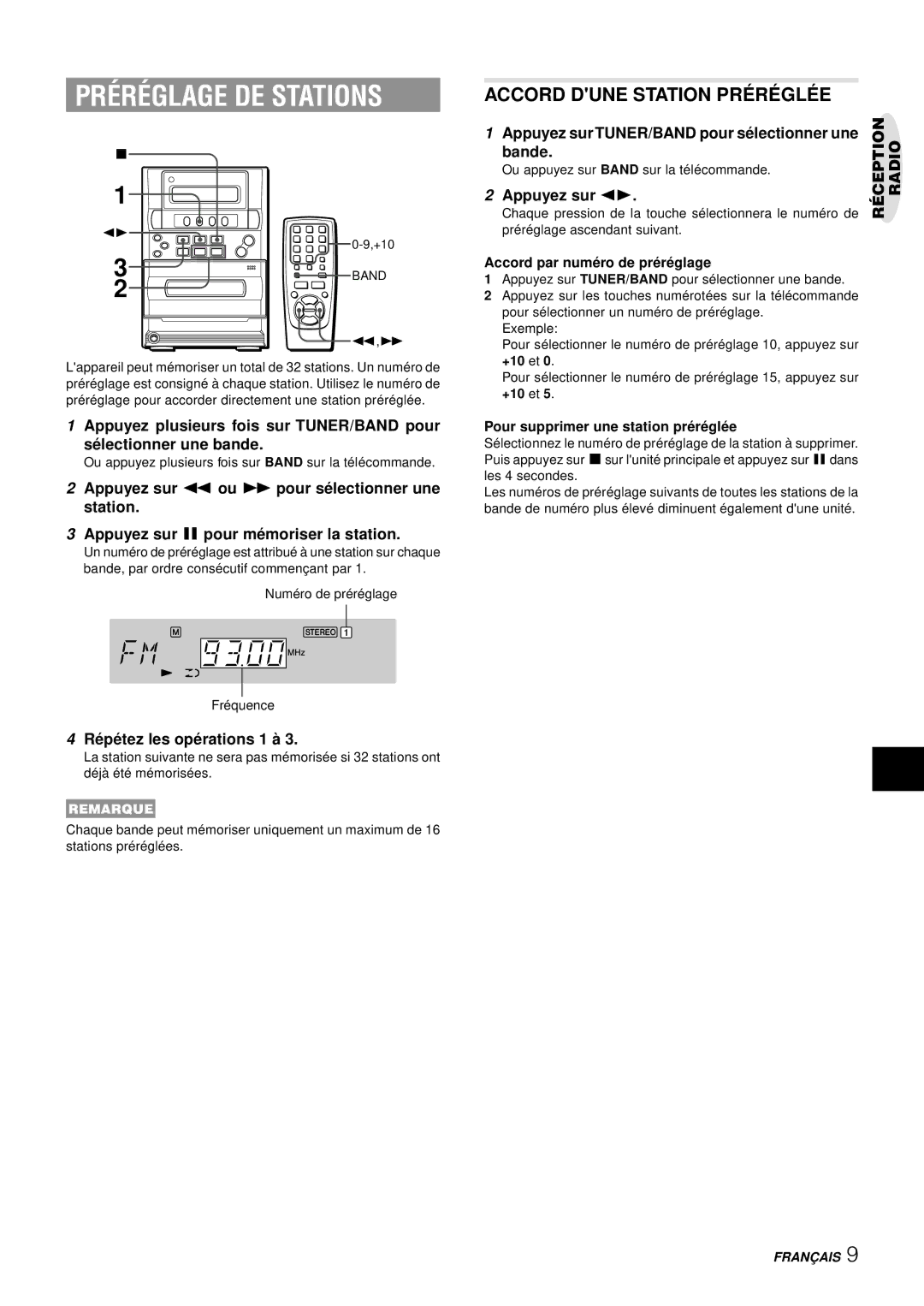 Aiwa LCX-357 manual Préréglage DE Stations, Accord Dune Station PRÉ RÉ GLÉ E, Ré pé tez les opé rations 1 à 