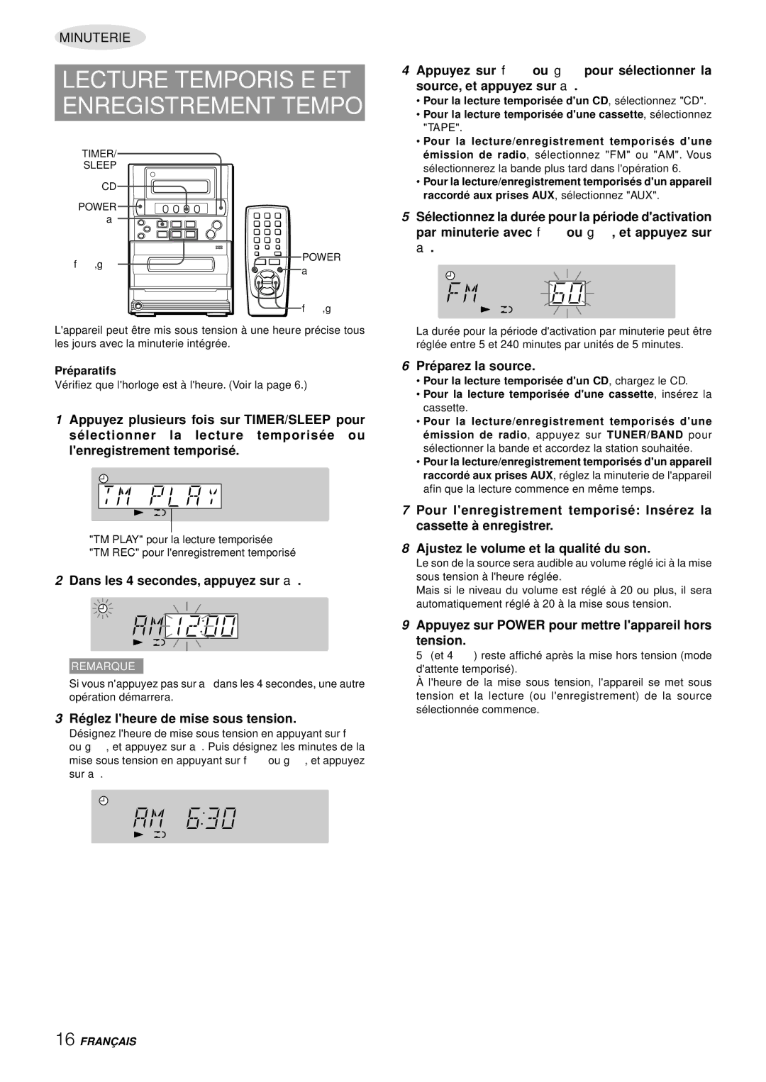 Aiwa LCX-357 manual Lecture Temporisée ET, Dans les 4 secondes, appuyez sur a, Ré glez lheure de mise sous tension 