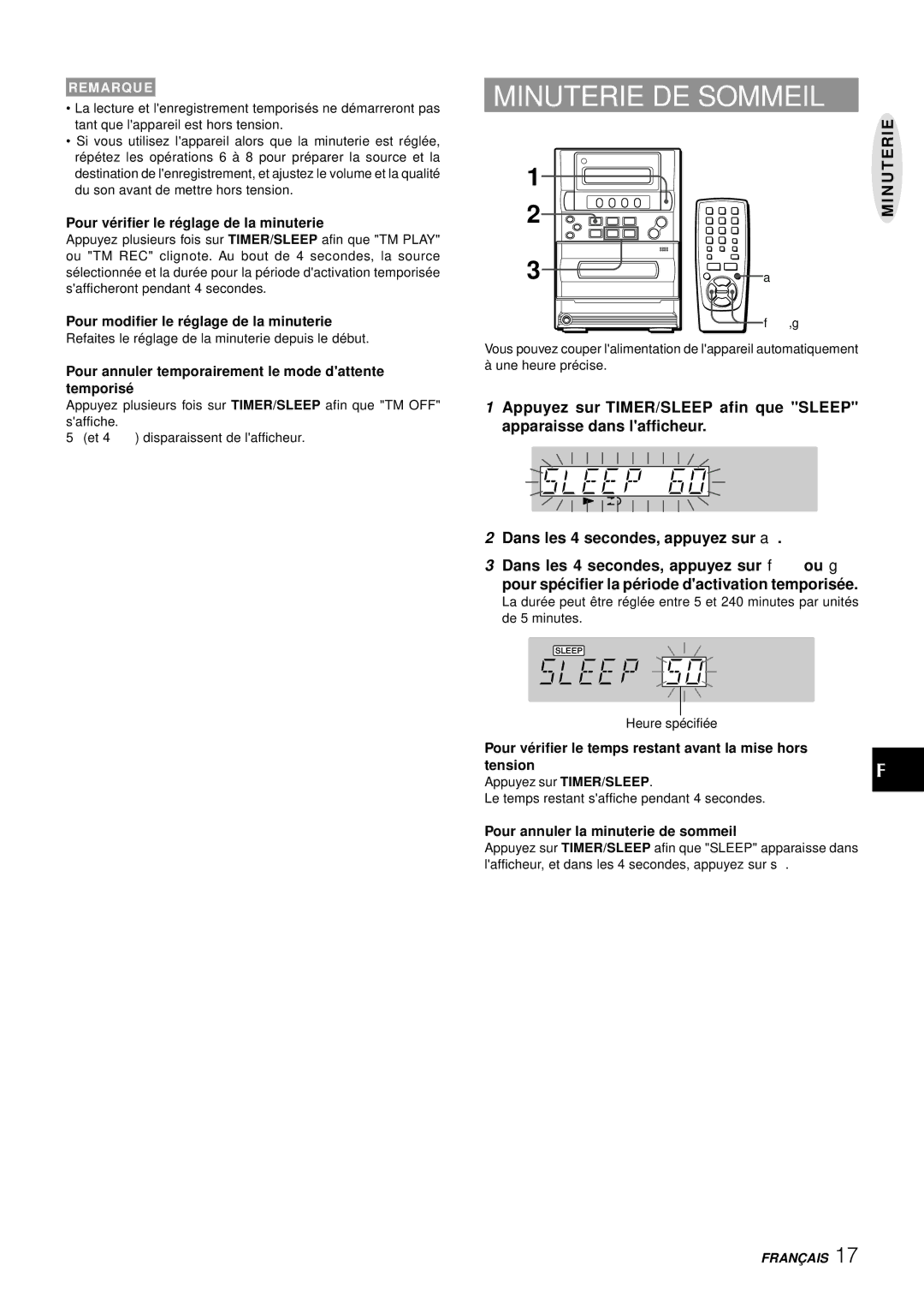 Aiwa LCX-357 manual Minuterie DE Sommeil 