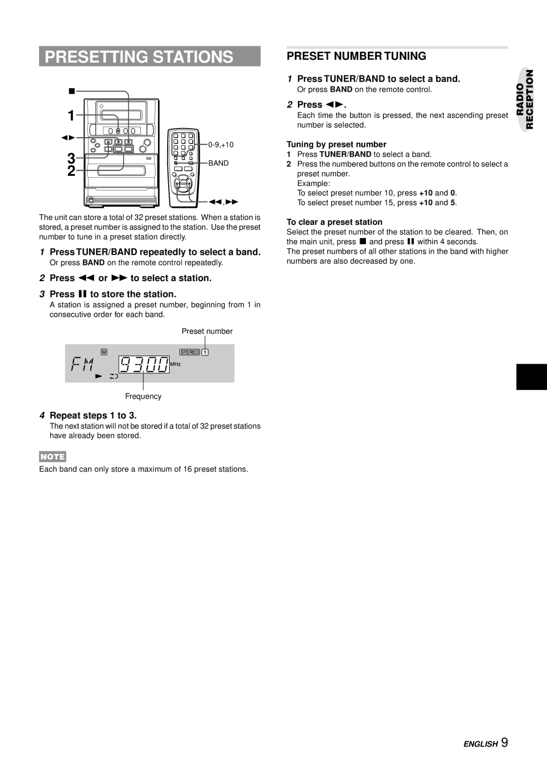 Aiwa LCX-357 manual Presetting Stations, Preset Number Tuning 