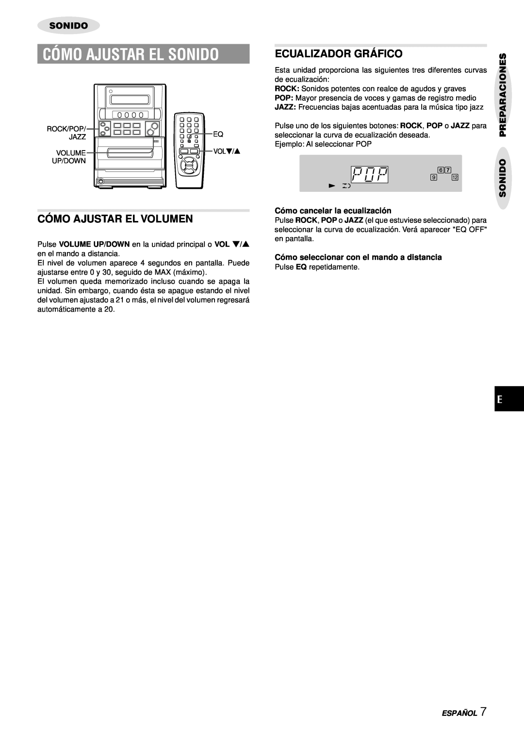 Aiwa LCX-357 manual Cómo Ajustar El Sonido, Có Mo Ajustar El Volumen, Ecualizador Grá Fico, Sonido Preparaciones, Españ Ol 