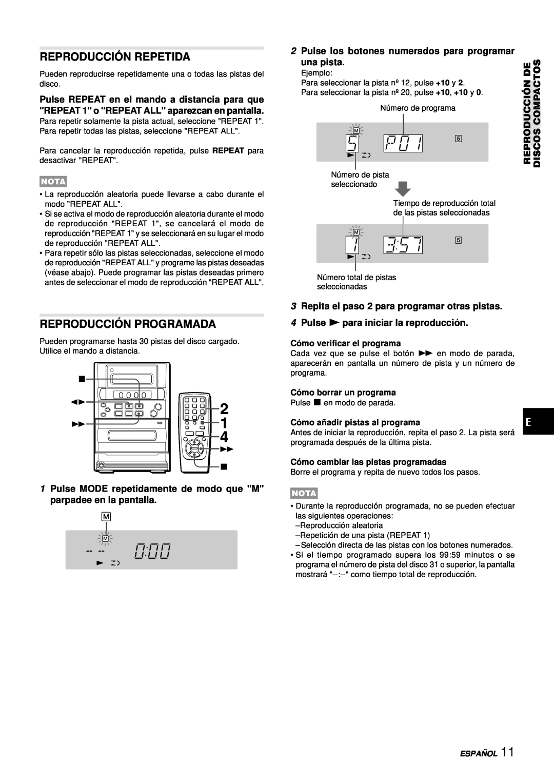 Aiwa LCX-357 Reproducció N Repetida, Reproducció N Programada, 2Pulse los botones numerados para programar, una pista 