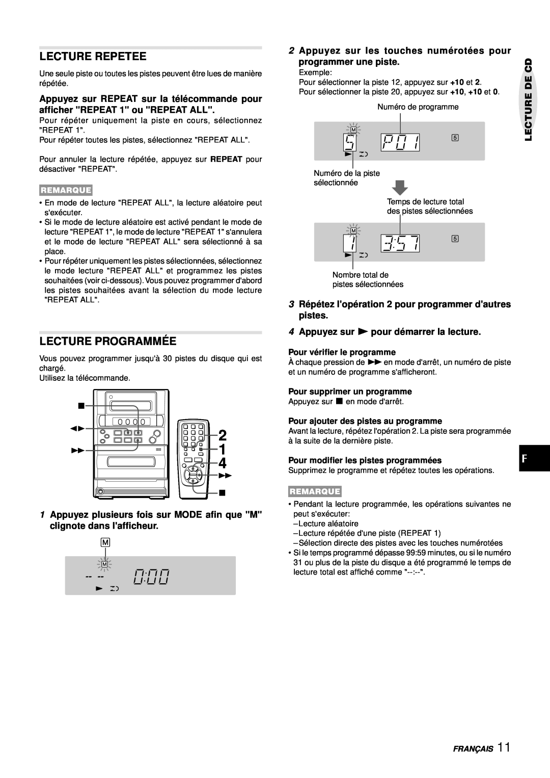 Aiwa LCX-357 manual Lecture Repetee, Lecture Programmé E, 2Appuyez sur les touches numé roté es pour, programmer une piste 
