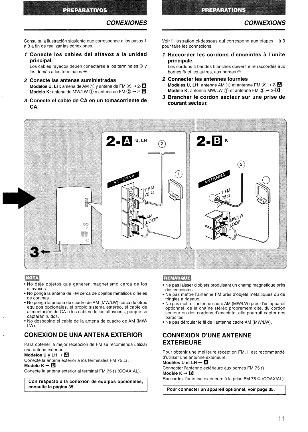 Aiwa LCX-301, LCX=300 manual Conexion DE UNA Antena Exterior, Connexion D’UNE Antenne Exterieure 