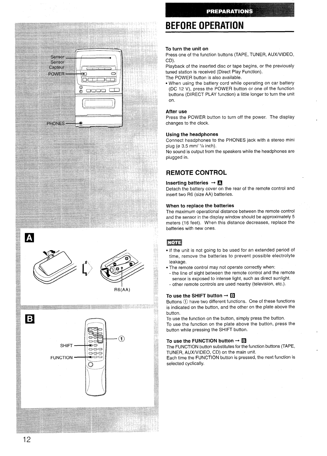 Aiwa LCX=300, LCX-301 manual Before Operation, Remote Control, To use the Function button + El 