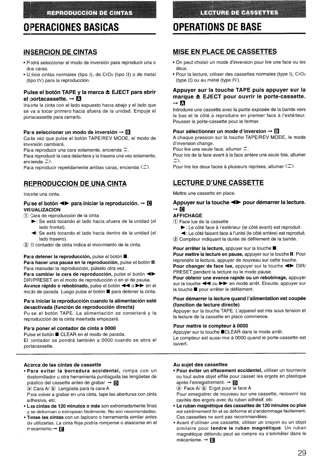 Aiwa LCX-301, LCX=300 manual Oiperaciones Basicas, ~SERCICN DE Cintas, Mise EN Place DE Cassettes, Produccion DE UNA Cinta 