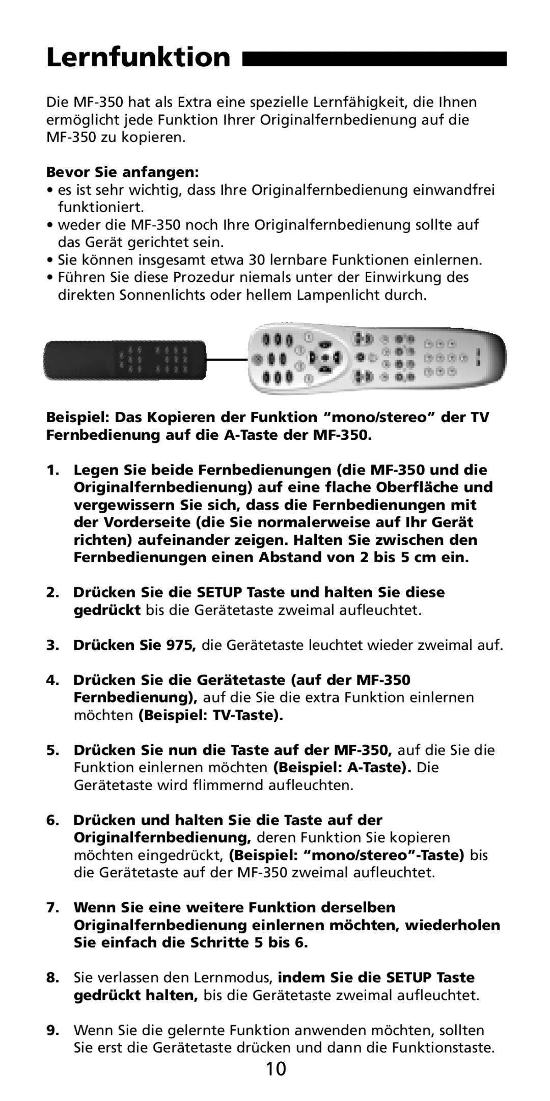 Aiwa MF-350 manual Lernfunktion, Bevor Sie anfangen 