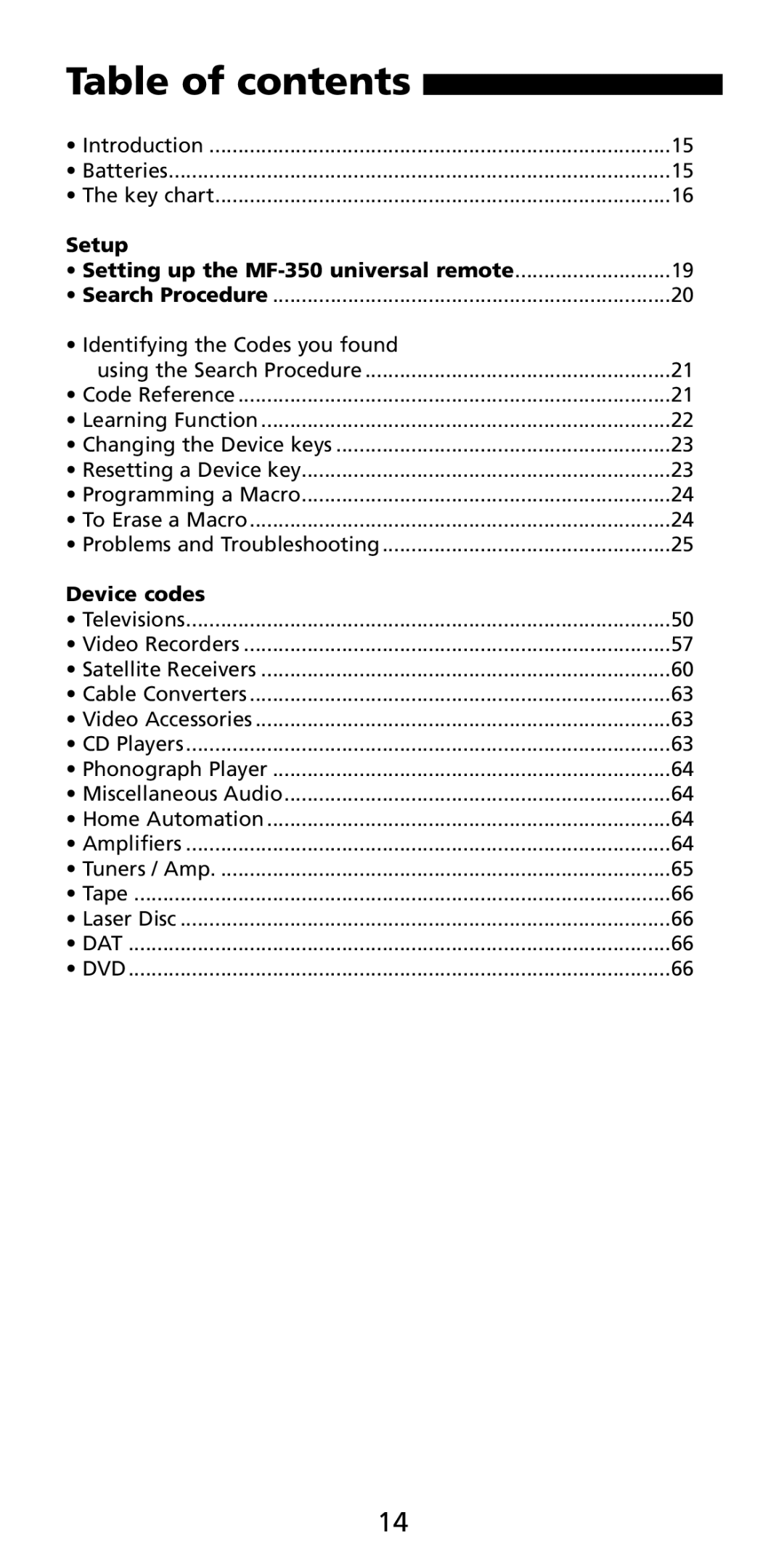 Aiwa MF-350 manual Table of contents 