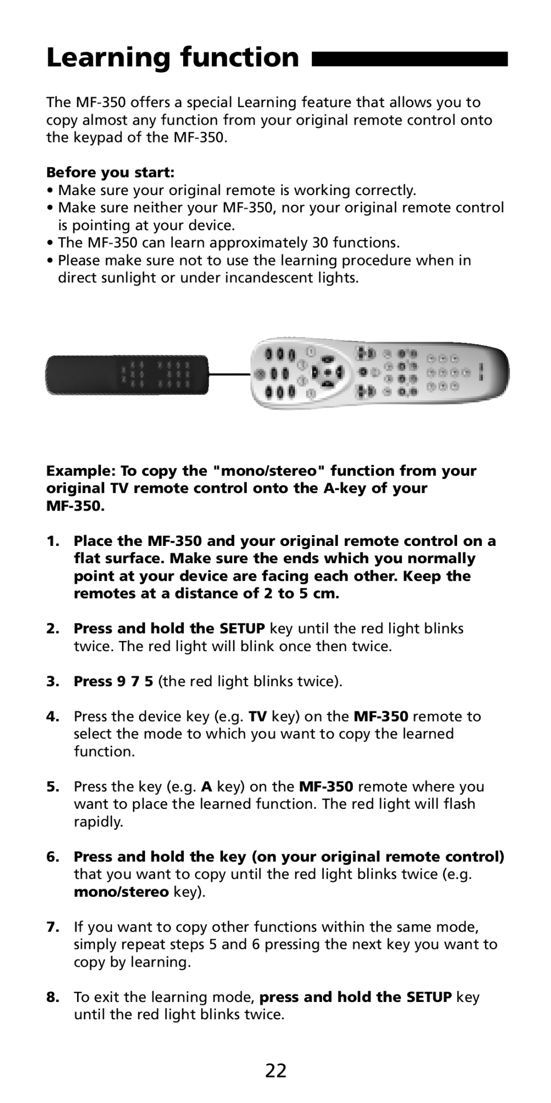 Aiwa MF-350 manual Learning function, Before you start 