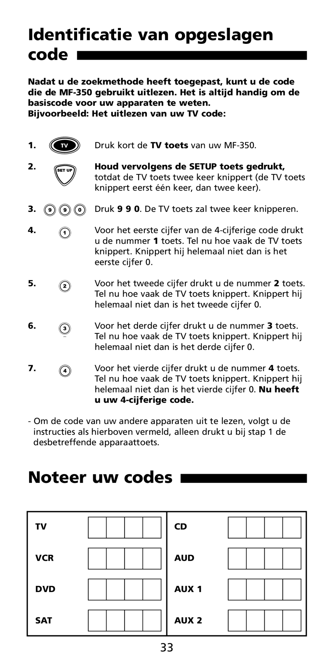 Aiwa MF-350 manual Identificatie van opgeslagen code 