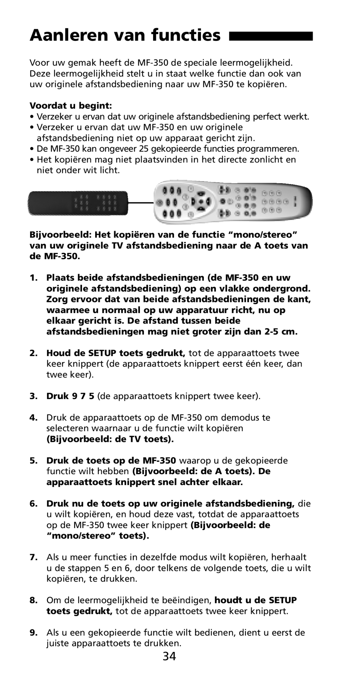 Aiwa MF-350 manual Aanleren van functies, Voordat u begint 