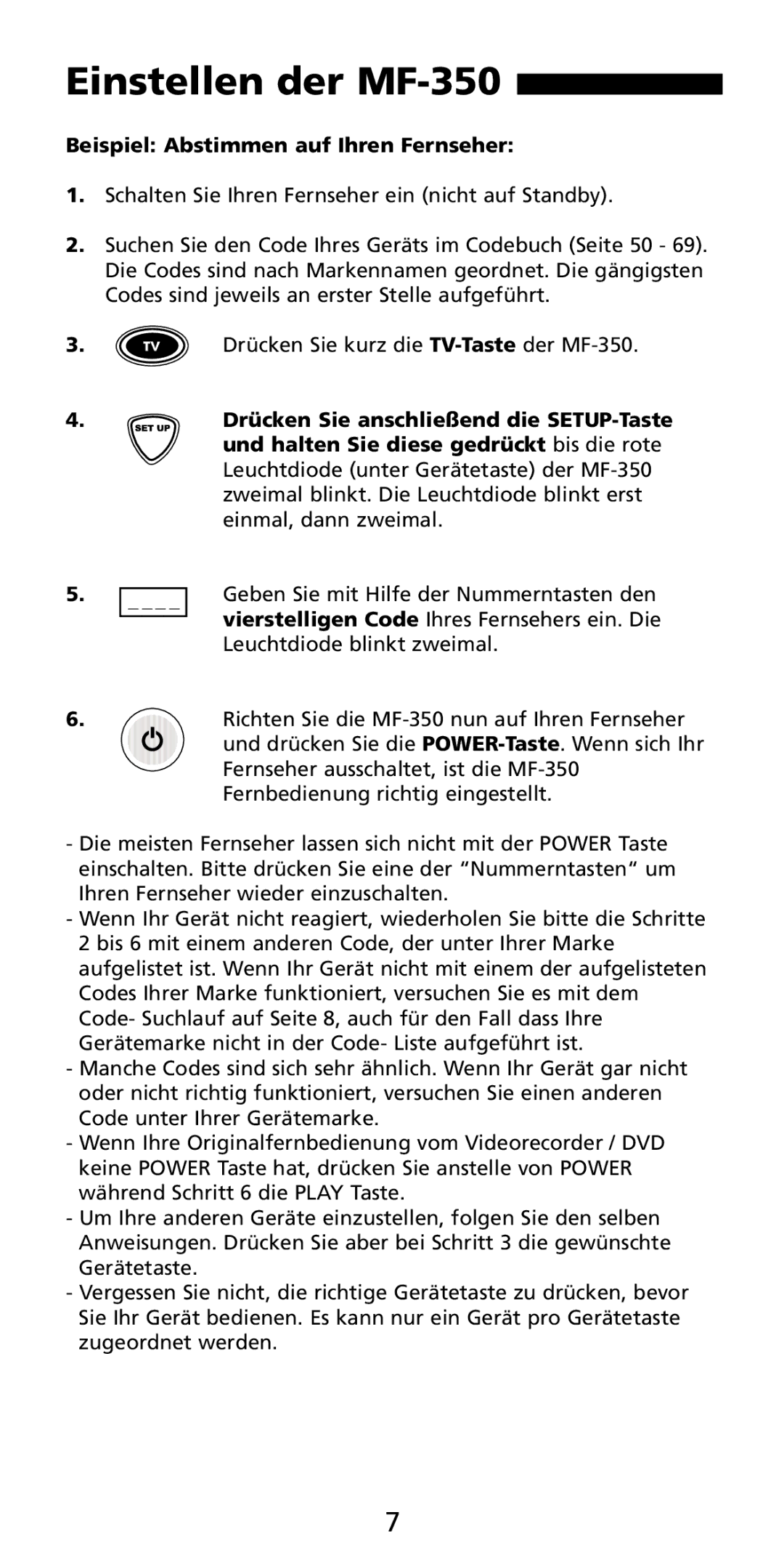 Aiwa manual Einstellen der MF-350, Beispiel Abstimmen auf Ihren Fernseher 