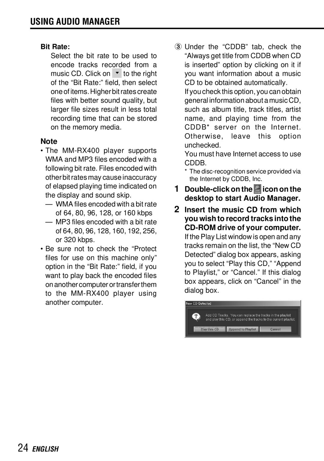 Aiwa MM-RX400 operating instructions Bit Rate 