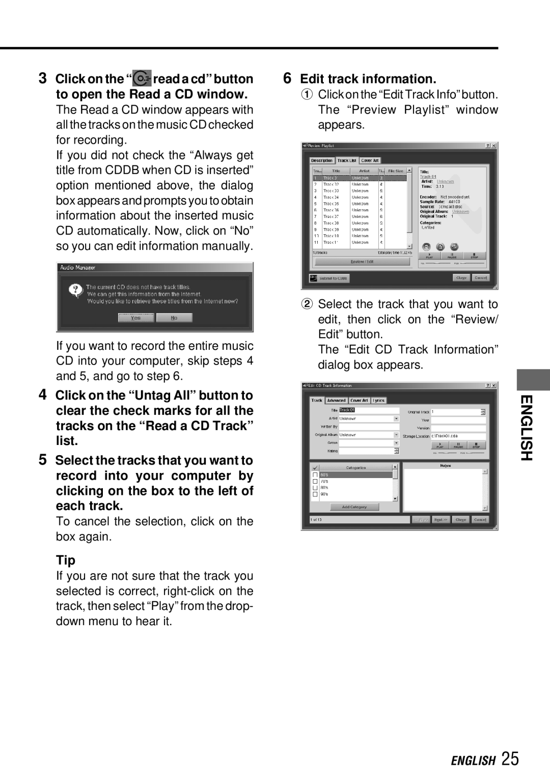 Aiwa MM-RX400 operating instructions Click on the Edit Track Info button 