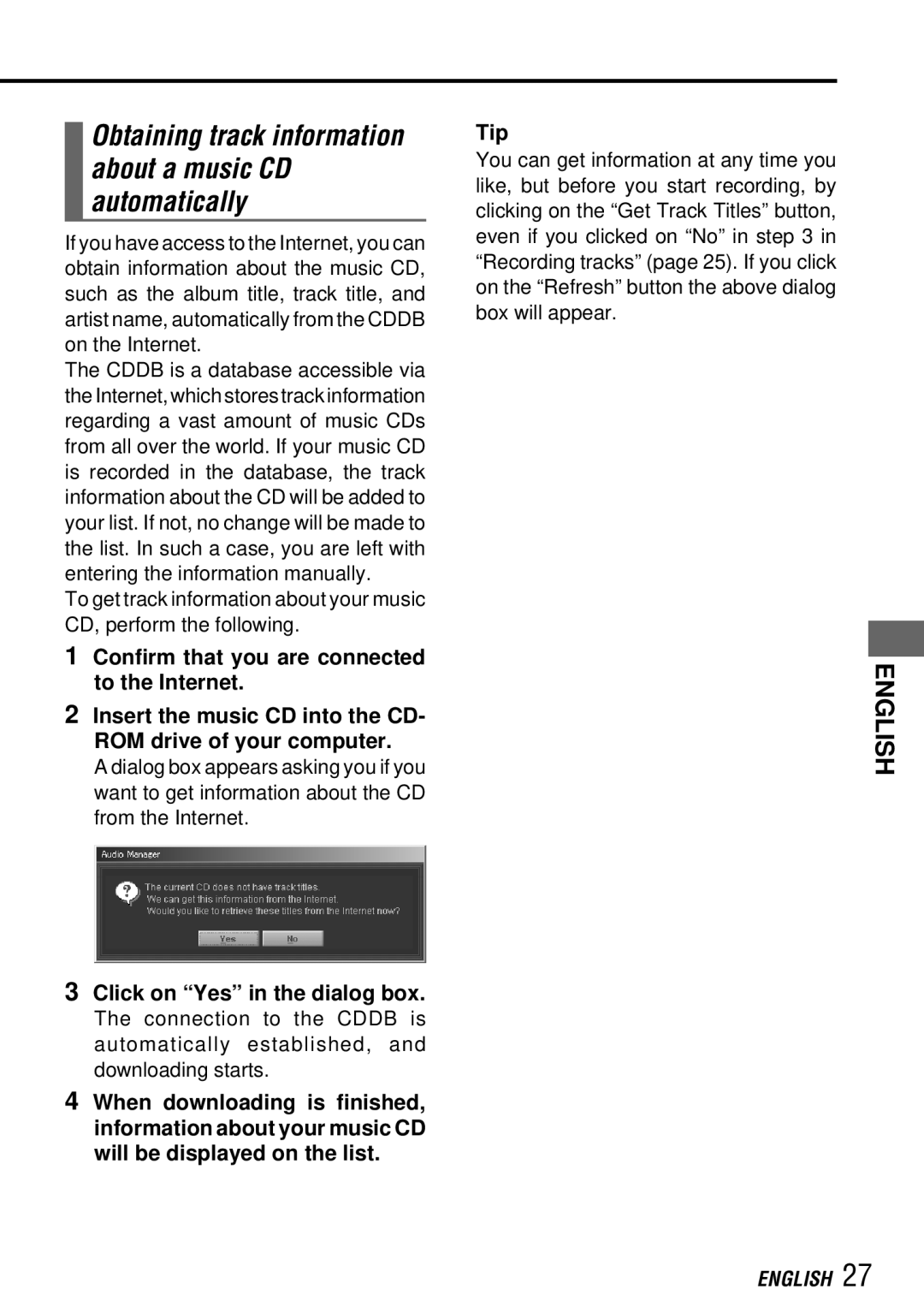 Aiwa MM-RX400 operating instructions Obtaining track information about a music CD automatically 