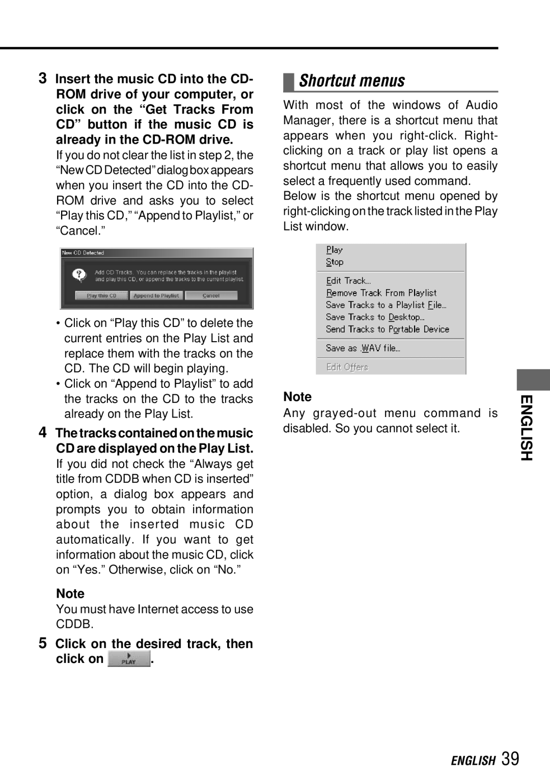 Aiwa MM-RX400 operating instructions Shortcut menus 