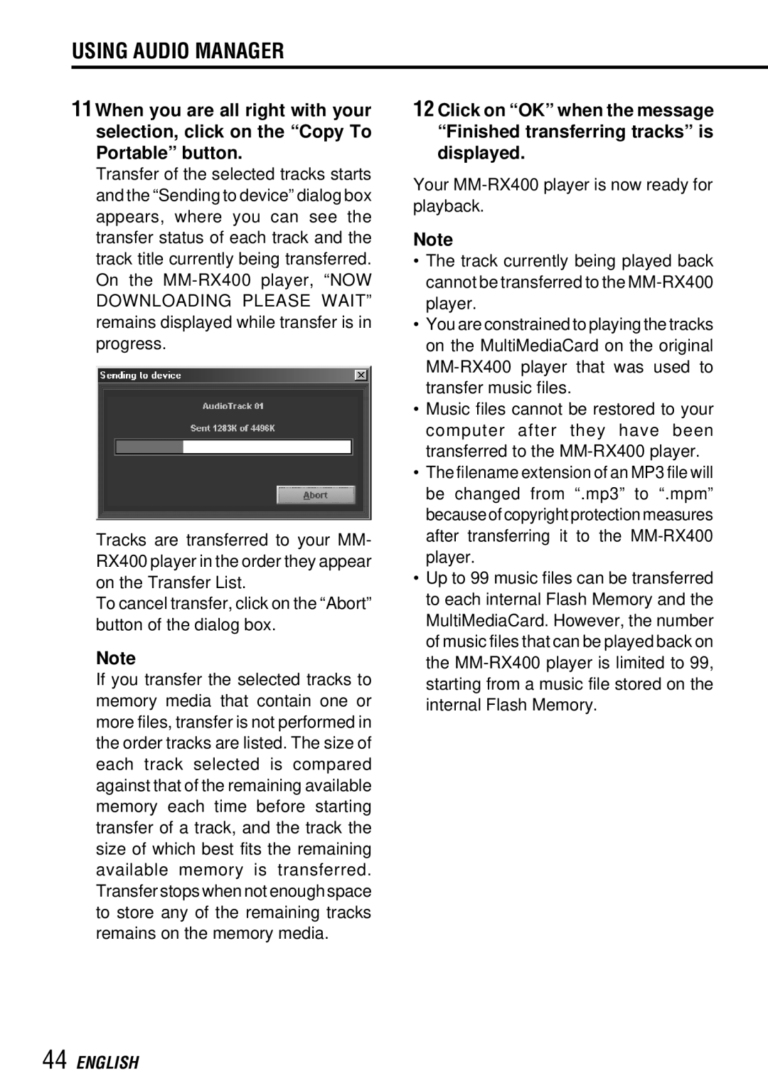 Aiwa MM-RX400 operating instructions Using Audio Manager 