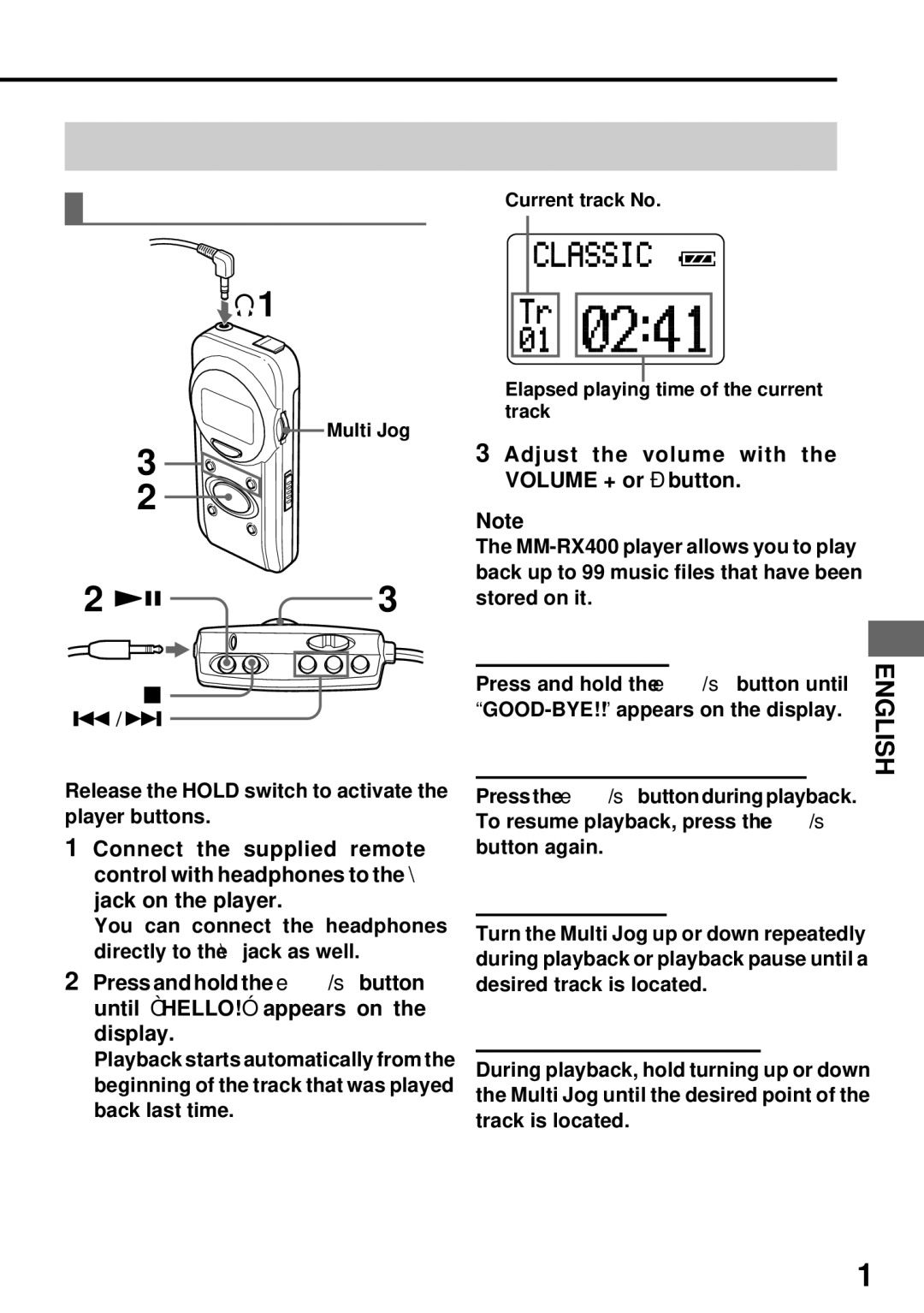 Aiwa MM-RX400 operating instructions Using the player, Playing back tracks 