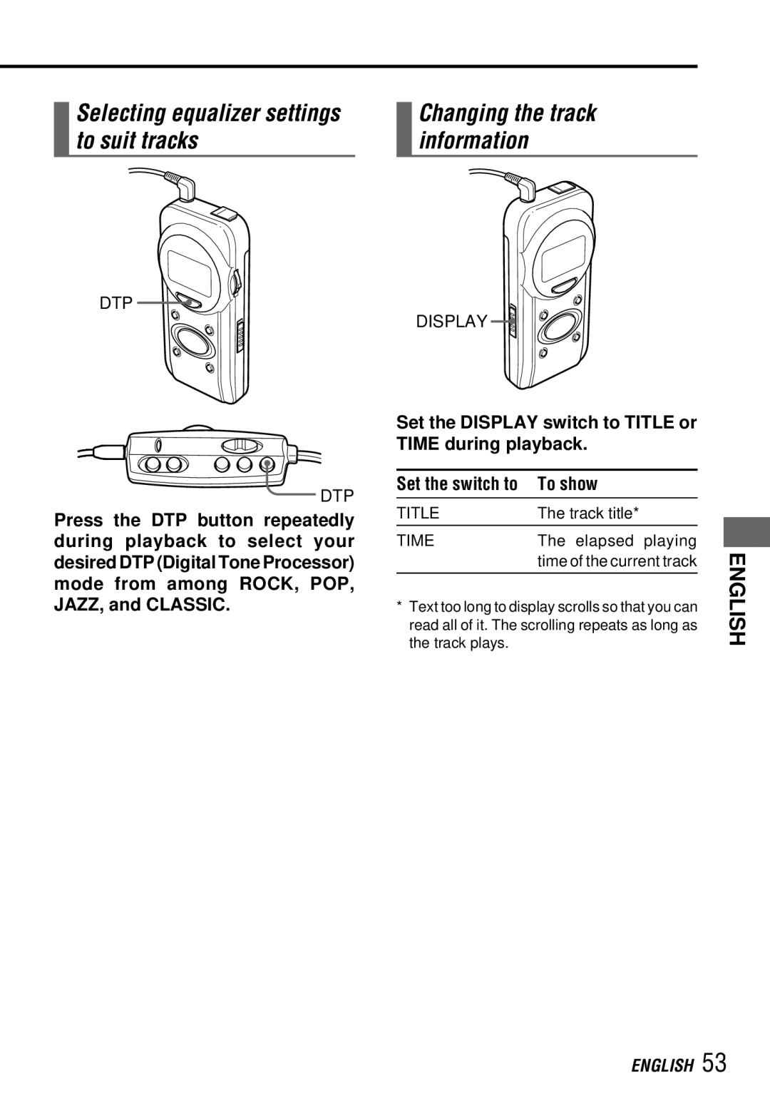 Aiwa MM-RX400 operating instructions Changing the track, To suit tracks Information, To show 