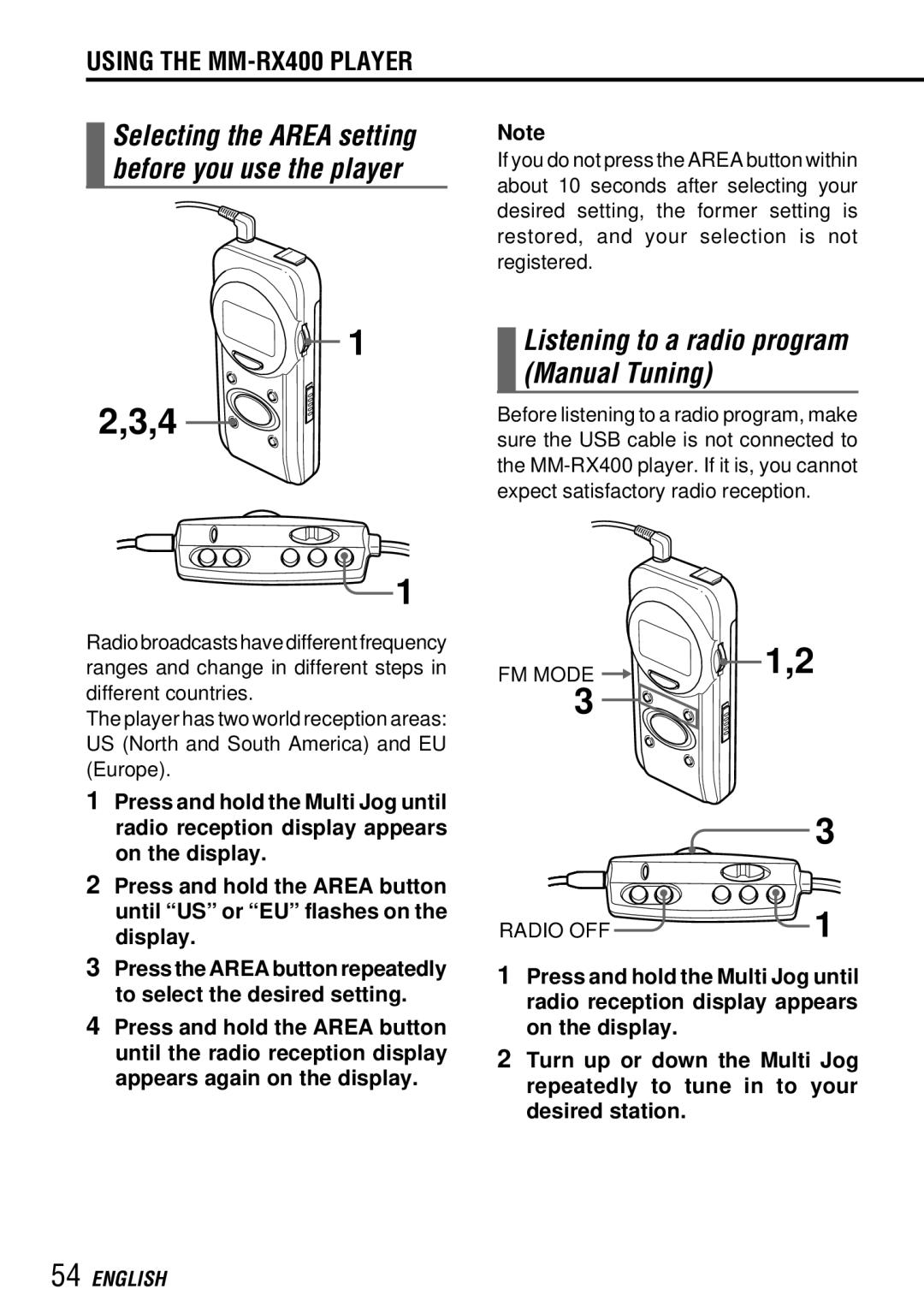 Aiwa MM-RX400 operating instructions Listening to a radio program Manual Tuning 