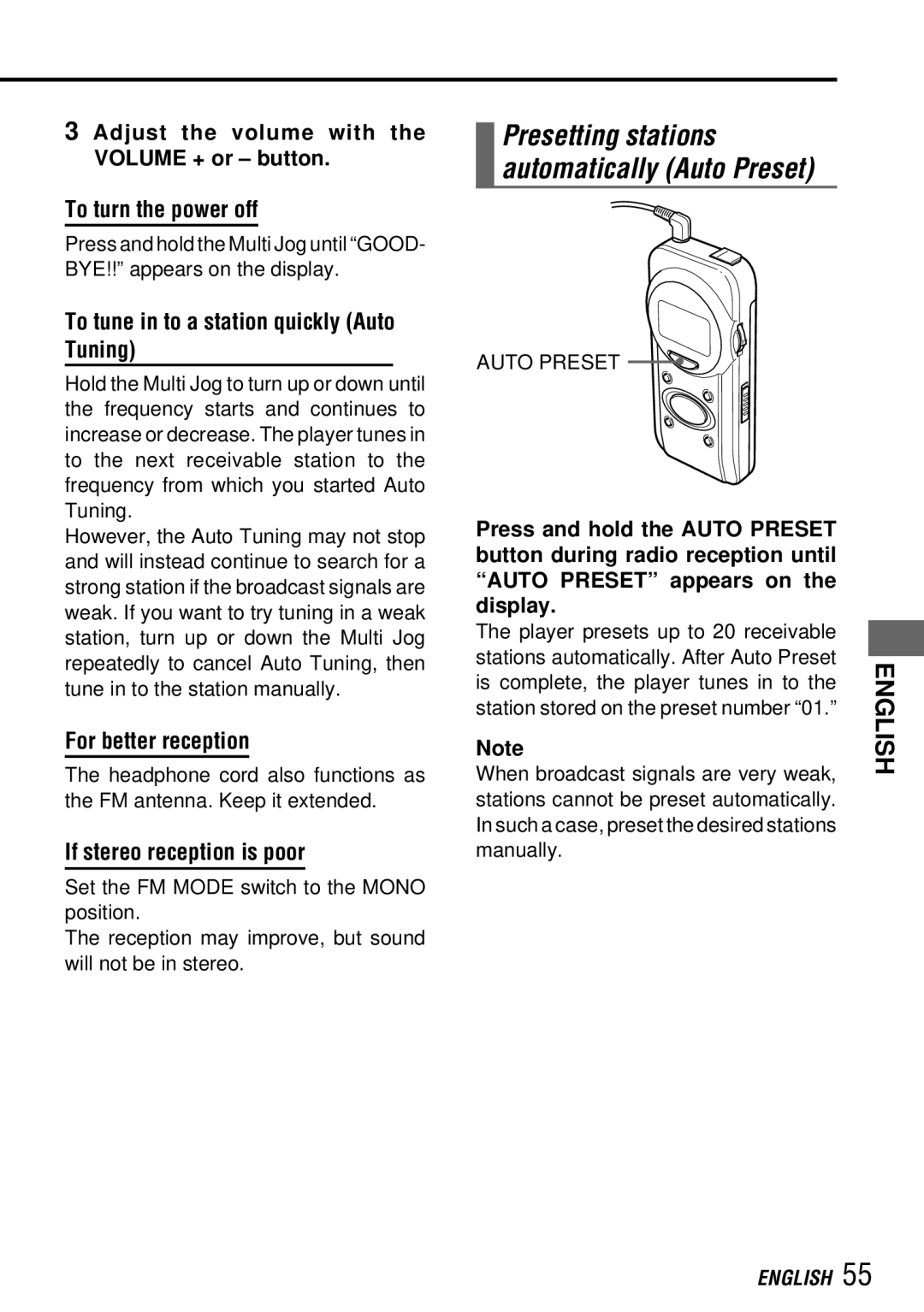 Aiwa MM-RX400 To tune in to a station quickly Auto Tuning, For better reception, If stereo reception is poor 