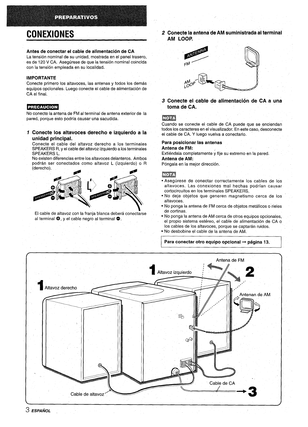 Aiwa NSX-A10 manual Conexiones, Conecte la antena-de AM suministrada al terminal, AM Loop 