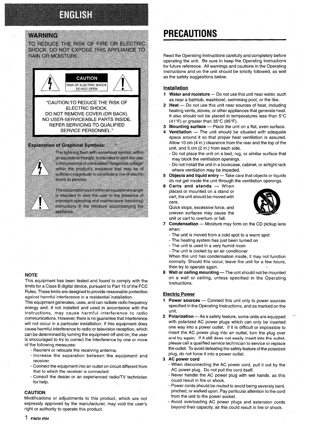 Aiwa NSX-A10 manual Precautions, Installation 