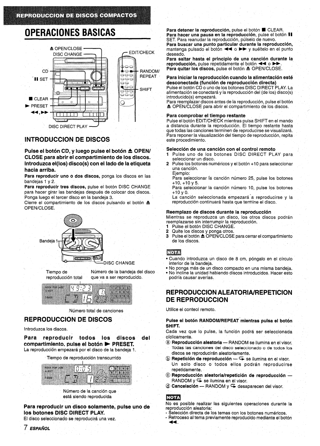 Aiwa NSX-A10 manual Introduction DE Discos, Reproduction DE Discos, Reproduction Aleatorvvrepeticion DE Reproduction 