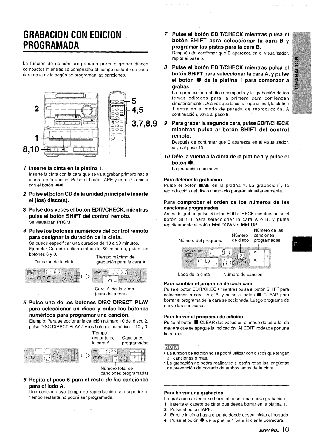 Aiwa NSX-A10 Grabacion CON H91CION Programada, Inserte la cinta en la platina, Pulse uno de Ios botones Disc Direct Play 