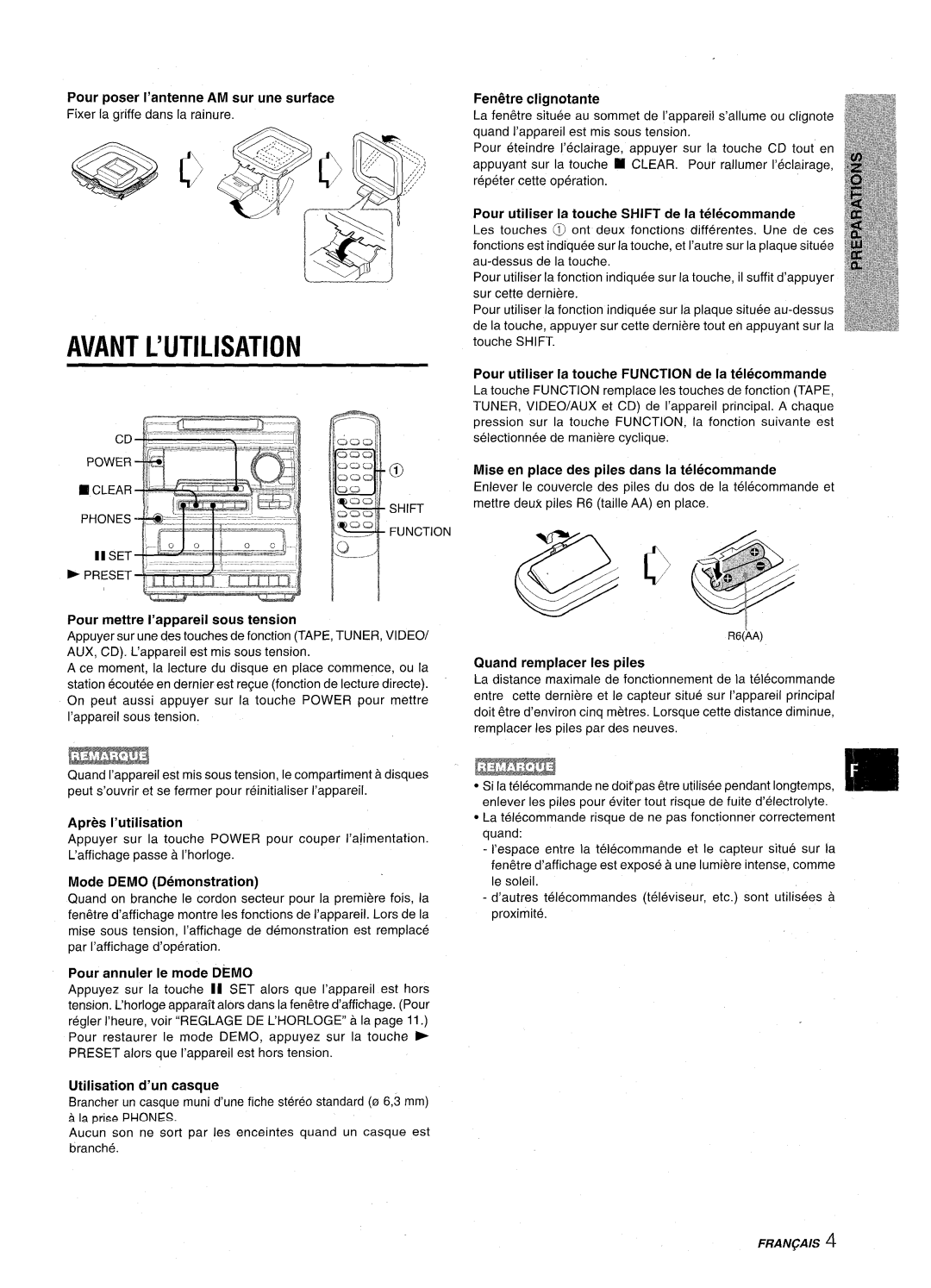 Aiwa NSX-A10 manual Avant L’UTILISATION 