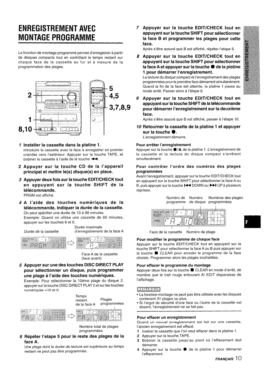 Aiwa NSX-A10 manual Enregistrement Avec Montage Programme, Installer la cassette clans la platine 