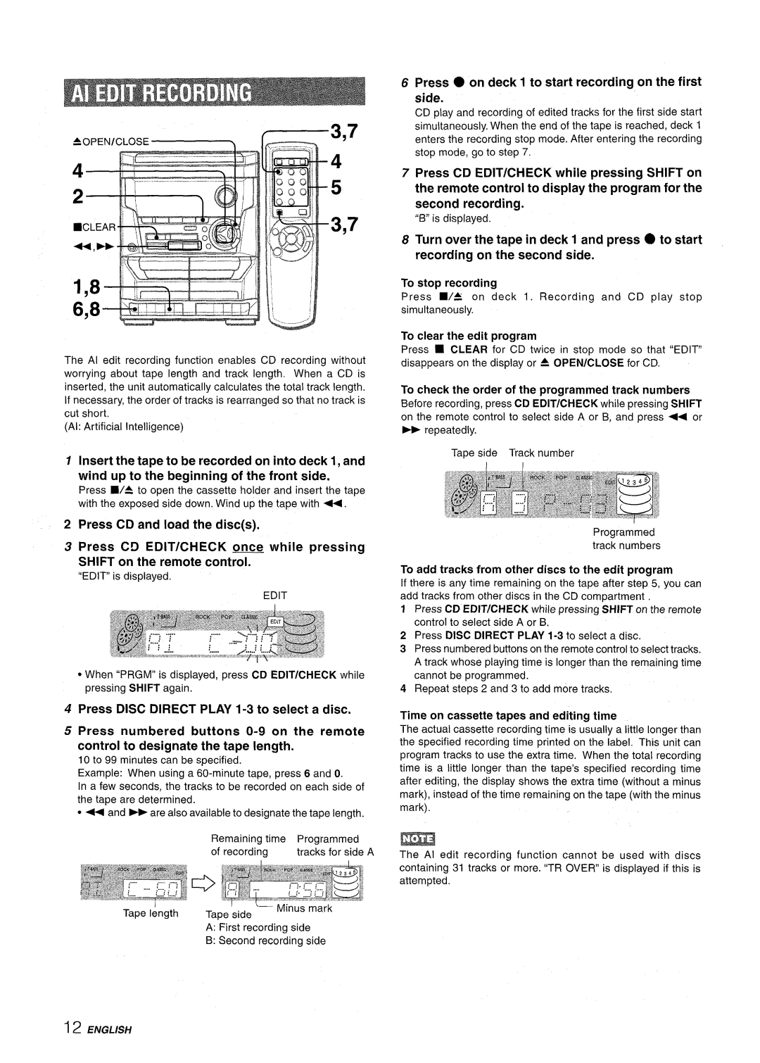 Aiwa NSX-A111 manual Press on deck 1 to start recording on the first side 