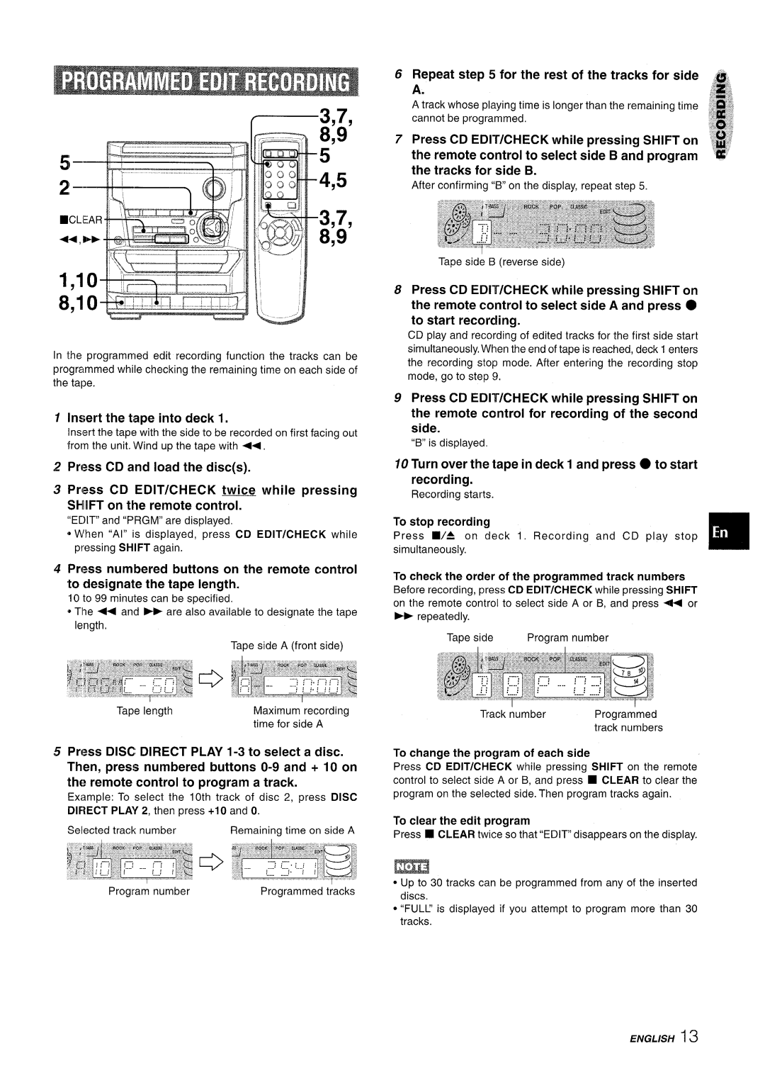 Aiwa NSX-A111 manual Insert the tape into deck, Repeat for the rest of the tracks for side, Recording 