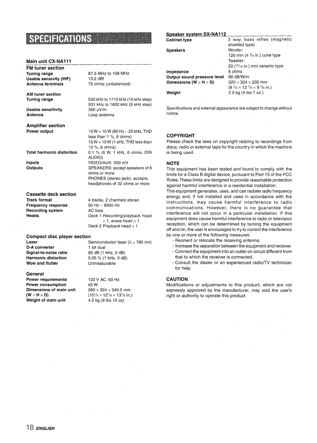 Aiwa NSX-A111 manual Xhxd, Copyright 