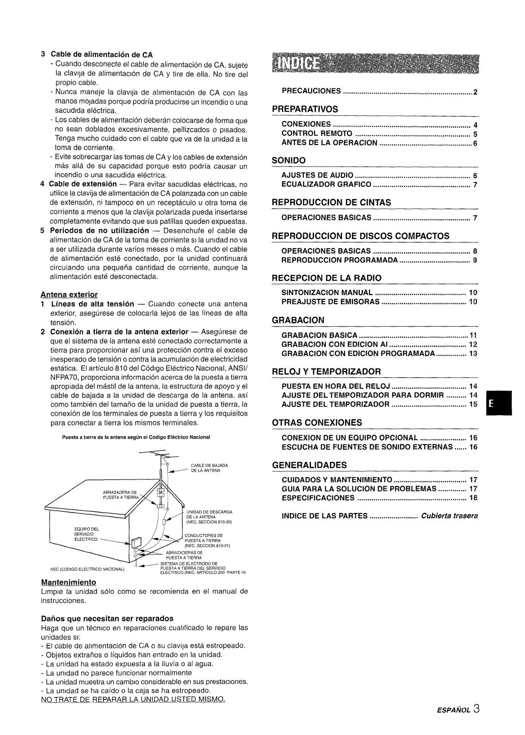 Aiwa NSX-A111 Precauciones, Ajustes DE Audio Ecualizador Grafico, Operaciones, Reproduction, Sintonizacion, Preajuste 